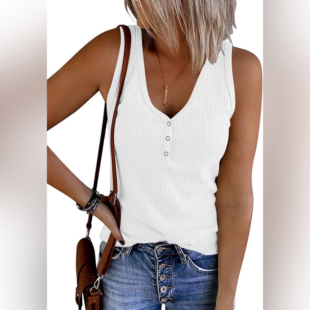 Merokeety Women’s White Ribbed Tank Top Size S